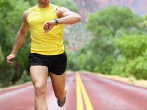 Running with heart rate monitor sports watch